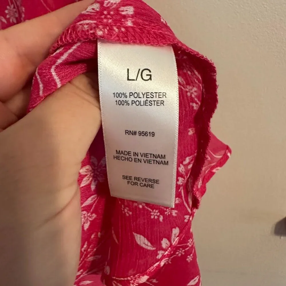 Cristina B Sleeveless V-Neck Floral Blouse / Tank Pink & White Size Large - Picture 8 of 9